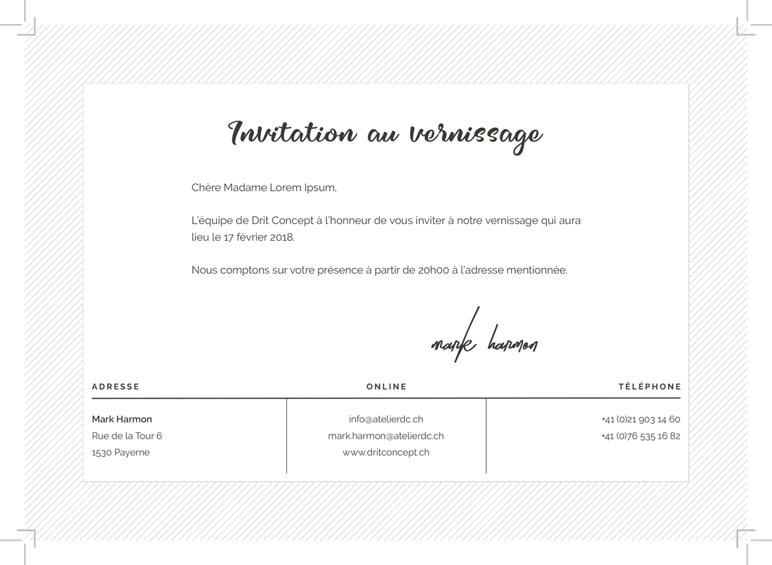 Carton d'invitation (rverso) réalisé par Driton Iljazi